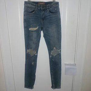 Crysp Denim: Distressed Skinny Stretch Jeans W/Inner Ankle Zippers: Mens Size 28